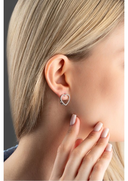 925 Ayar Gümüş Rodyum Kaplama Zirkon Taşlı Içi Boş Kalp Küpe indirimleri