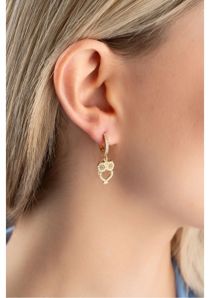 925 Ayar Gümüş Gold Kaplama 10 mm Halka Sallantılı Baykuş Küpe modelleri