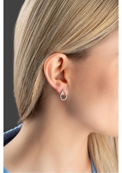 925 Ayar Gümüş Rodyum Kaplama Zirkon Taşlı Içi Boş Damla Model Küpe fiyatları