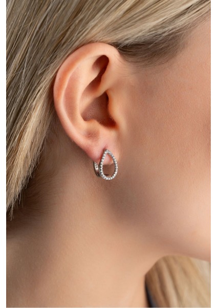 925 Ayar Gümüş Rodyum Kaplama Zirkon Taşlı Içi Boş Damla Model Küpe modelleri