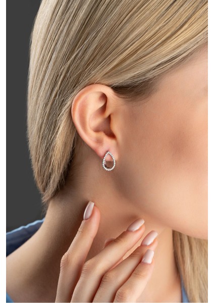 925 Ayar Gümüş Rodyum Kaplama Zirkon Taşlı Içi Boş Damla Model Küpe fırsatları