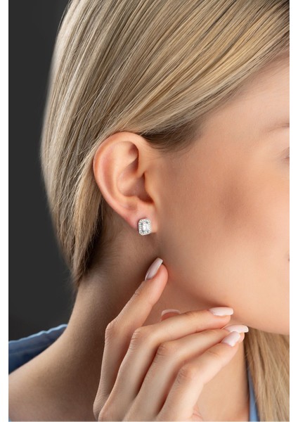 925 Ayar Gümüş Rodyum Kaplama Baget Taşlı Tektaş Küpe fırsatları