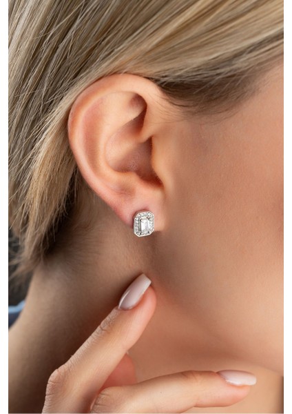 925 Ayar Gümüş Rodyum Kaplama Baget Taşlı Tektaş Küpe indirimleri