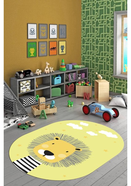 Dijital Baskılı Kaymaz Yıkanabilir Zürafa Desenli Oval Çocuk Odası Halısı, O-Çocuk-25-Sarı, fiyatları