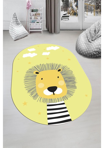 Dijital Baskılı Kaymaz Yıkanabilir Zürafa Desenli Oval Çocuk Odası Halısı, O-Çocuk-25-Sarı, modelleri