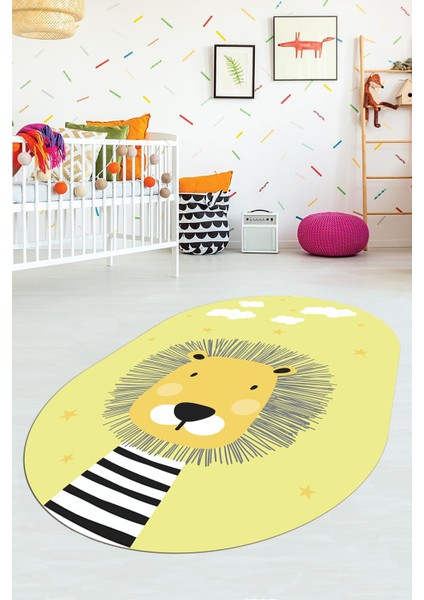 Dijital Baskılı Kaymaz Yıkanabilir Zürafa Desenli Oval Çocuk Odası Halısı, O-Çocuk-25-Sarı, fırsatları