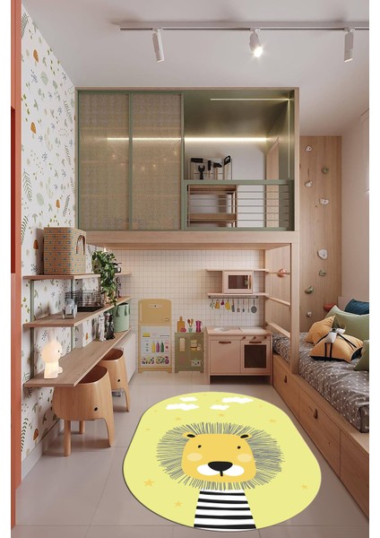 Dijital Baskılı Kaymaz Yıkanabilir Zürafa Desenli Oval Çocuk Odası Halısı, O-Çocuk-25-Sarı, indirimleri