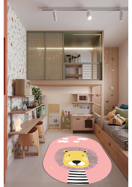 Dijital Baskılı Kaymaz Yıkanabilir Zürafa Desenli Oval Çocuk Odası Halısı, O-Çocuk-25-Pembe, indirimleri