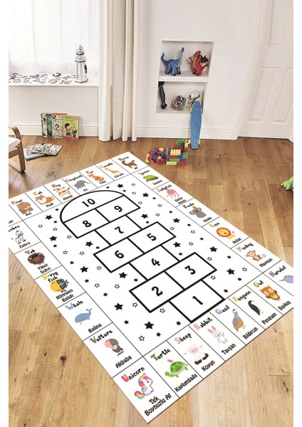 Sek Sek Desen Ingilizce Öğretici Eğitici Çocuk Odası Oyun Halısı, Çocuk-36-Beyaz, modelleri