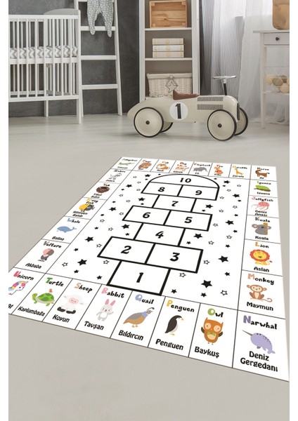 Sek Sek Desen Ingilizce Öğretici Eğitici Çocuk Odası Oyun Halısı, Çocuk-36-Beyaz, fırsatları