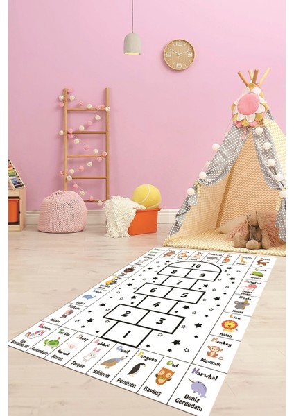 Sek Sek Desen Ingilizce Öğretici Eğitici Çocuk Odası Oyun Halısı, Çocuk-36-Beyaz, indirimleri
