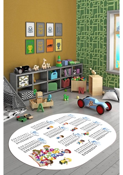 Dijital Kaymaz Yıkanabilir Çarpım Tablosu Desenli Oval Çocuk Odası Halısı, O-Çocuk-05-Beyaz, indirimleri