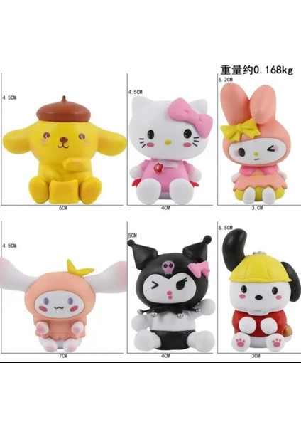 Sanrio Kawaii Kuromi Hello Kitty My Melody 6lı Figür Mini Sevimli Kaliteli Masa Üstü Hediyelik