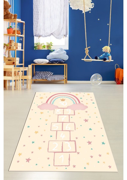 Kaymaz Taban Yıkanabilir Yıldızlı Sek Sek Desen Çocuk Odası Oyun Halısı, Çocuk-12-Krem, fiyatları
