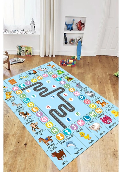 Ingilizce Harf ve Hayvan Temalı Eğitici Çocuk Odası Oyun Halısı, Çocuk-44-Mavi, fiyatları