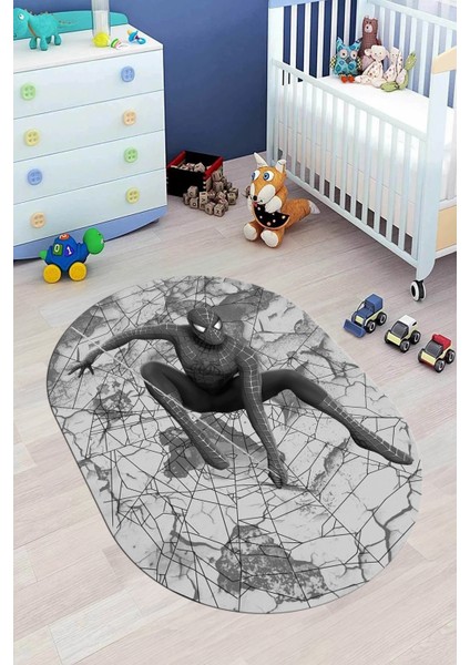 Dijital Kaymaz Yıkanabilir Çizgifilm Temalı Erkek Oval Çocuk Odası Halısı, O-Çocuk-41-Gri, fırsatları