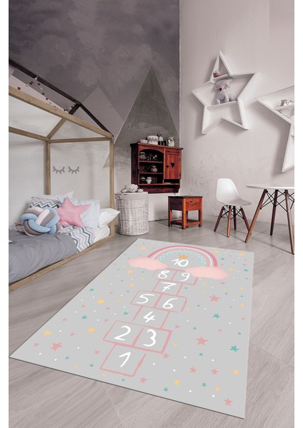 Kaymaz Taban Yıkanabilir Yıldızlı Sek Sek Desen Çocuk Odası Oyun Halısı, Çocuk-12-Gri, modelleri