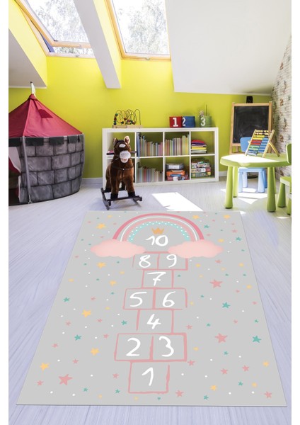 Kaymaz Taban Yıkanabilir Yıldızlı Sek Sek Desen Çocuk Odası Oyun Halısı, Çocuk-12-Gri, indirimleri