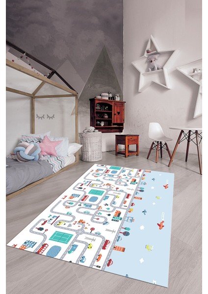 Dijital Baskılı Kaymaz Yıkanabilir Şehir Trafik Temalı Çocuk Odası Oyun Halısı, Çocuk-19-Renkli, fiyatları