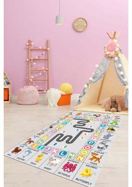 Ingilizce Harf ve Hayvan Temalı Eğitici Çocuk Odası Oyun Halısı, Çocuk-44-Renlki, fırsatları