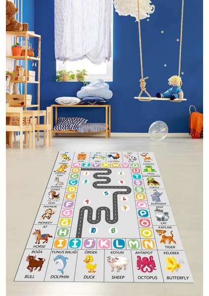 Ingilizce Harf ve Hayvan Temalı Eğitici Çocuk Odası Oyun Halısı, Çocuk-44-Renlki, indirimleri