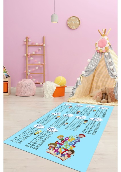 Dijital Baskılı Kaymaz Yıkanabilir Çarpım Tablosu Desenli Çocuk Odası Halısı, Çocuk-05-Mavi, fiyatları