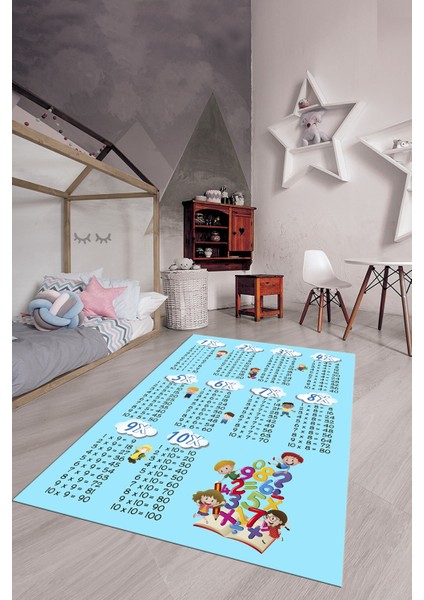 Dijital Baskılı Kaymaz Yıkanabilir Çarpım Tablosu Desenli Çocuk Odası Halısı, Çocuk-05-Mavi, fırsatları