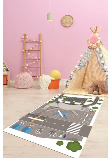 Havalimanı Uçak Temalı Eğitici Eğkendirici Çocuk Odası Oyun Halısı, Çocuk-50-Beyaz, modelleri