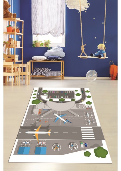 Havalimanı Uçak Temalı Eğitici Eğkendirici Çocuk Odası Oyun Halısı, Çocuk-50-Beyaz, fırsatları