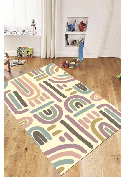 Dijital Baskılı Kaymaz Taban Yıkanabilir Renkli Çocuk Odası Halısı, Çocuk-26-Krem, indirimleri