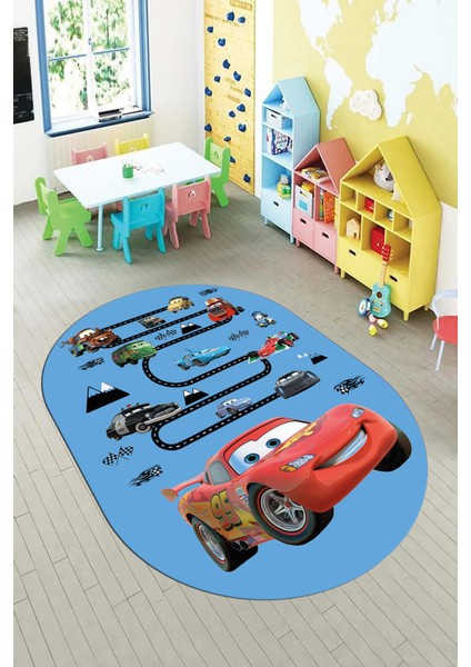 Dijital Kaymaz Yıkanabilir Renkli Arabalar Eğitici Oval Çocuk Odası Halısı, O-Çocuk-03-Mavi, fırsatları