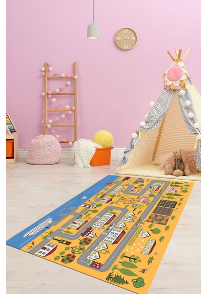 Kaymaz Taban Yıkanabilir Trafik Eğitici Çocuk Odası Oyun Halısı, Çocuk-07-Turuncu, fiyatları