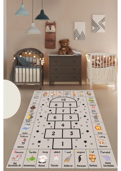 Sek Sek Desen Ingilizce Öğretici Eğitici Çocuk Odası Oyun Halısı, Çocuk-36-Gri, fiyatları