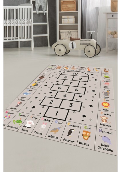 Sek Sek Desen Ingilizce Öğretici Eğitici Çocuk Odası Oyun Halısı, Çocuk-36-Gri, fırsatları