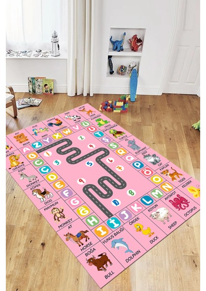 Ingilizce Harf ve Hayvan Temalı Eğitici Çocuk Odası Oyun Halısı, Çocuk-44-Pembe, fiyatları