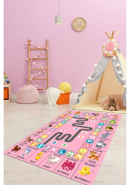 Ingilizce Harf ve Hayvan Temalı Eğitici Çocuk Odası Oyun Halısı, Çocuk-44-Pembe, fırsatları