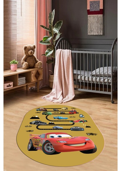 Dijital Kaymaz Yıkanabilir Renkli Arabalar Eğitici Oval Çocuk Odası Halısı, O-Çocuk-03-Turuncu,