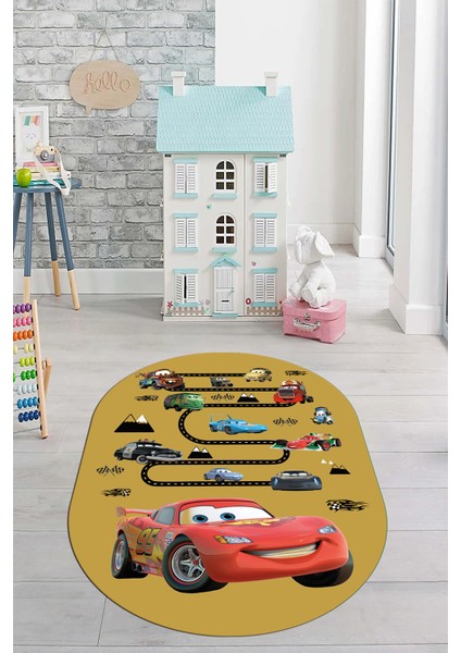 Dijital Kaymaz Yıkanabilir Renkli Arabalar Eğitici Oval Çocuk Odası Halısı, O-Çocuk-03-Turuncu, modelleri