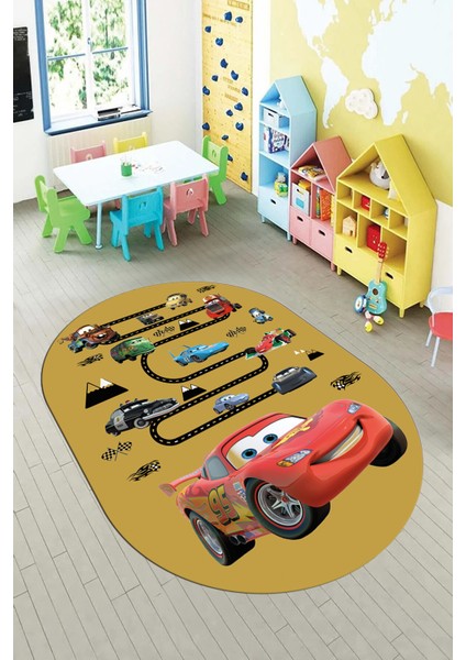 Dijital Kaymaz Yıkanabilir Renkli Arabalar Eğitici Oval Çocuk Odası Halısı, O-Çocuk-03-Turuncu, fırsatları