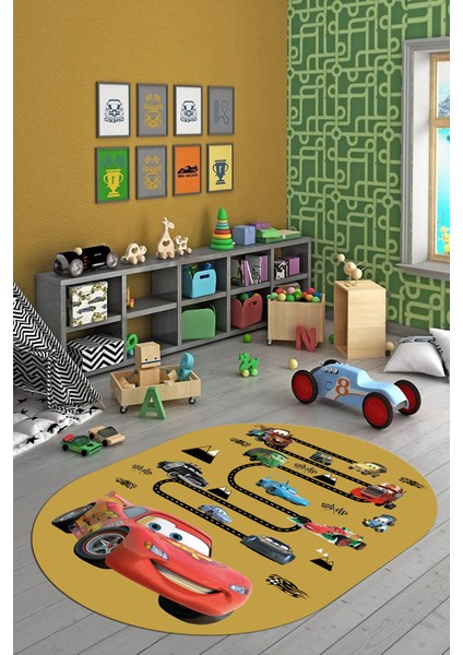 Dijital Kaymaz Yıkanabilir Renkli Arabalar Eğitici Oval Çocuk Odası Halısı, O-Çocuk-03-Turuncu, indirimleri