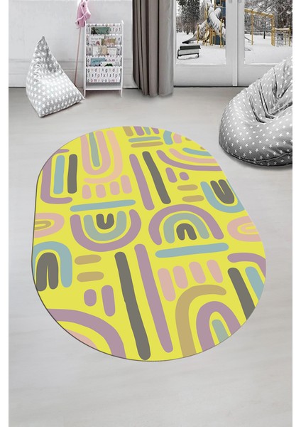 Dijital Baskılı Kaymaz Taban Yıkanabilir Renkli Oval Çocuk Odası Halısı, O-Çocuk-26-Sarı, fiyatları
