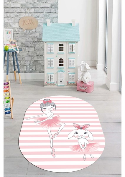 Dijital Baskılı Kaymaz Yıkanabilir Balerin Kız Desenli Oval Çocuk Odası Halısı, O-Çocuk-09-Pembe, fiyatları