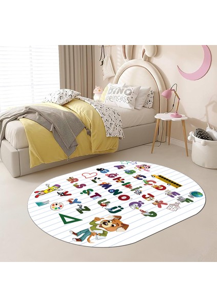 Dijital Baskılı Kaymaz Yıkanabilir Alfabe Eğitici Oval Çocuk Odası Oyun Halısı, O-Çocuk-33-Beyaz, fırsatları