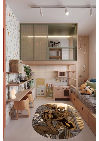 Dijital Kaymaz Yıkanabilir Çizgifilm Temalı Erkek Oval Çocuk Odası Halısı, O-Çocuk-40-Kahve,