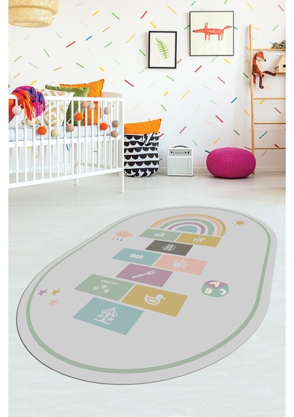 Dijital Baskılı Kaymaz Yıkanabilir Seksek Eğitici Oval Çocuk Odası Oyun Halısı, O-Çocuk-31-Gri, modelleri