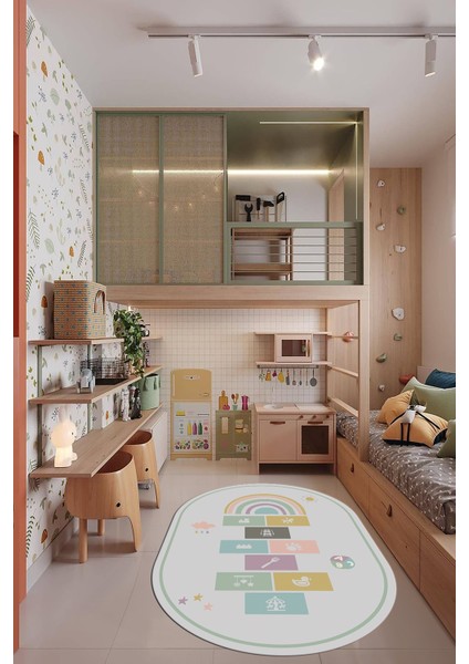 Dijital Baskılı Kaymaz Yıkanabilir Seksek Eğitici Oval Çocuk Odası Oyun Halısı, O-Çocuk-31-Gri, fırsatları