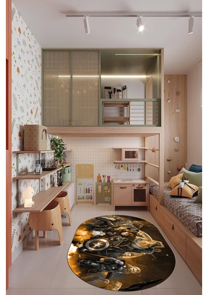 Dijital Baskılı Kaymaz Yıkanabilir Çizgifilm Temalı Oval Çocuk Odası Halısı, O-Çocuk-39-Kahve, fiyatları
