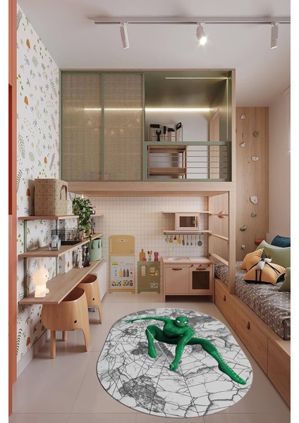 Dijital Kaymaz Yıkanabilir Çizgifilm Temalı Erkek Oval Çocuk Odası Halısı, O-Çocuk-41-Yeşil, fiyatları