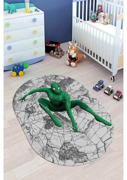 Dijital Kaymaz Yıkanabilir Çizgifilm Temalı Erkek Oval Çocuk Odası Halısı, O-Çocuk-41-Yeşil, fırsatları