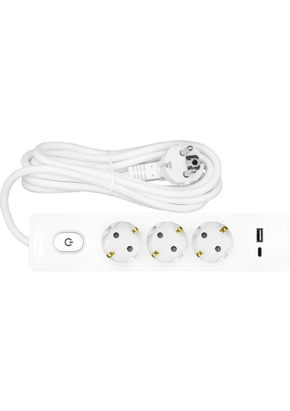 Kablolu Usb/type-C 20 W Hızlı Şarj 3'lü 2 Metre Grup Priz